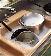 Extra deep basins accomodate large pots and pans.